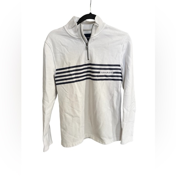 Calvin Klein Jeans White and Blue Striped Top - Picture 1 of 4